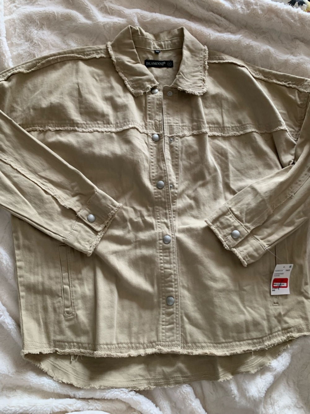 Blank NYC Women’s Tan Jean Jacket Zoofari Size XS oversized
